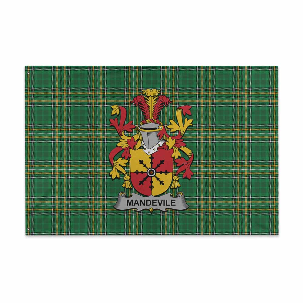 Tartan Vibes Clothing Mandevile Irish Clan Tartan House Flag with Coat of Arms