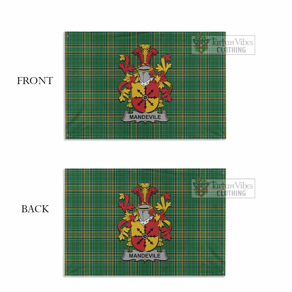 Tartan Vibes Clothing Mandevile Irish Clan Tartan House Flag with Coat of Arms