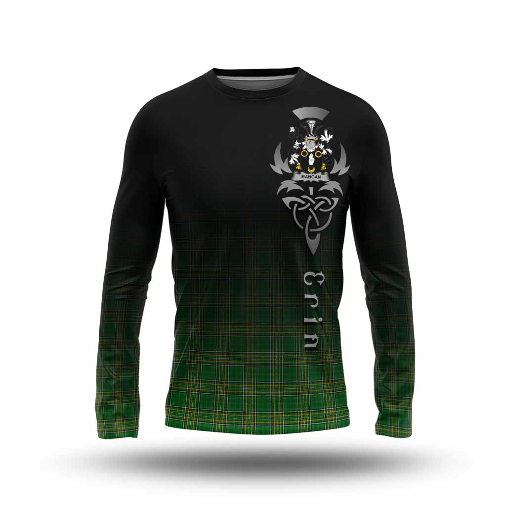 Tartan Vibes Clothing Mangan Irish Clan Long Sleeve T-Shirt with Coat of Arms Erin Go Bragh Celtic Inspired