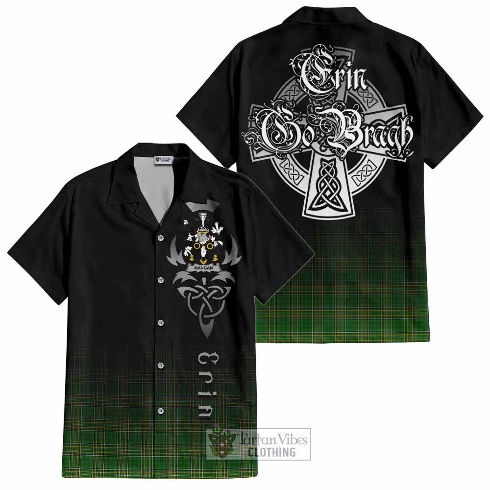 Tartan Vibes Clothing Mangan Irish Clan Short Sleeve Button Shirt with Coat of Arms Erin Go Bragh Celtic Inspired