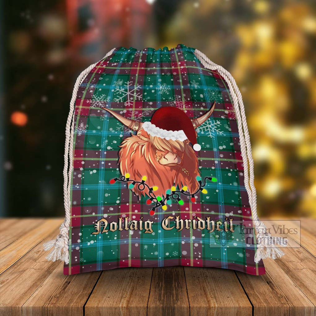 Manitoba Province Canada Tartan Christmas Santa's Bag with Twinkle Highland Cattle - Tartan Vibes Clothing