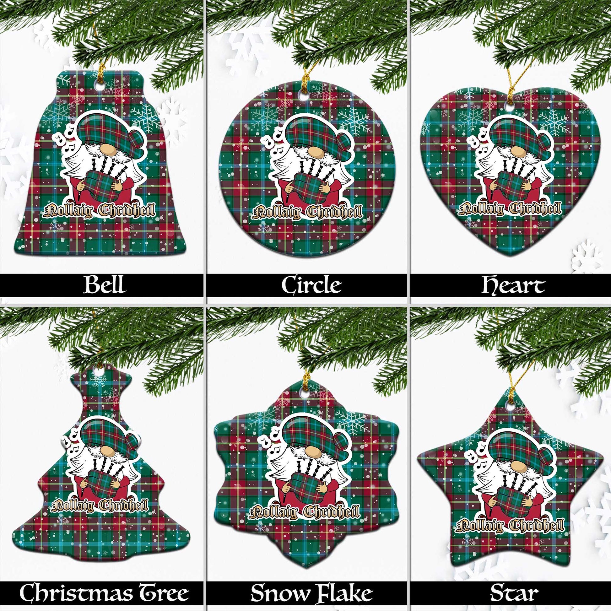 Manitoba Province Canada Tartan Christmas Ornaments with Scottish Gnome Playing Bagpipes Ceramic - Tartanvibesclothing