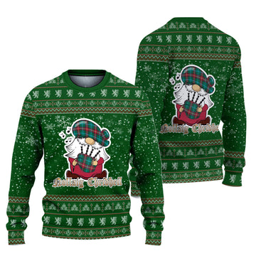 Manitoba Province Canada Clan Christmas Family Ugly Sweater with Funny Gnome Playing Bagpipes