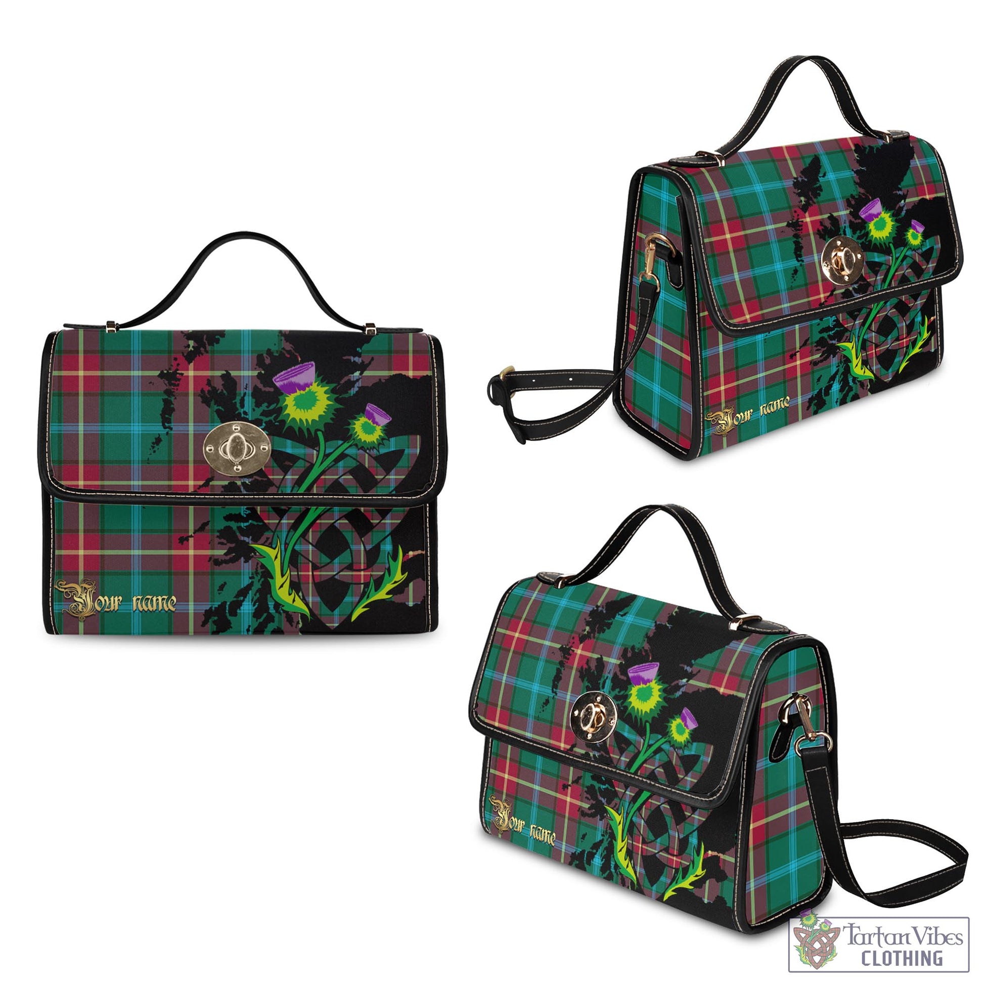 Tartan Vibes Clothing Manitoba Province Canada Tartan Waterproof Canvas Bag with Scotland Map and Thistle Celtic Accents