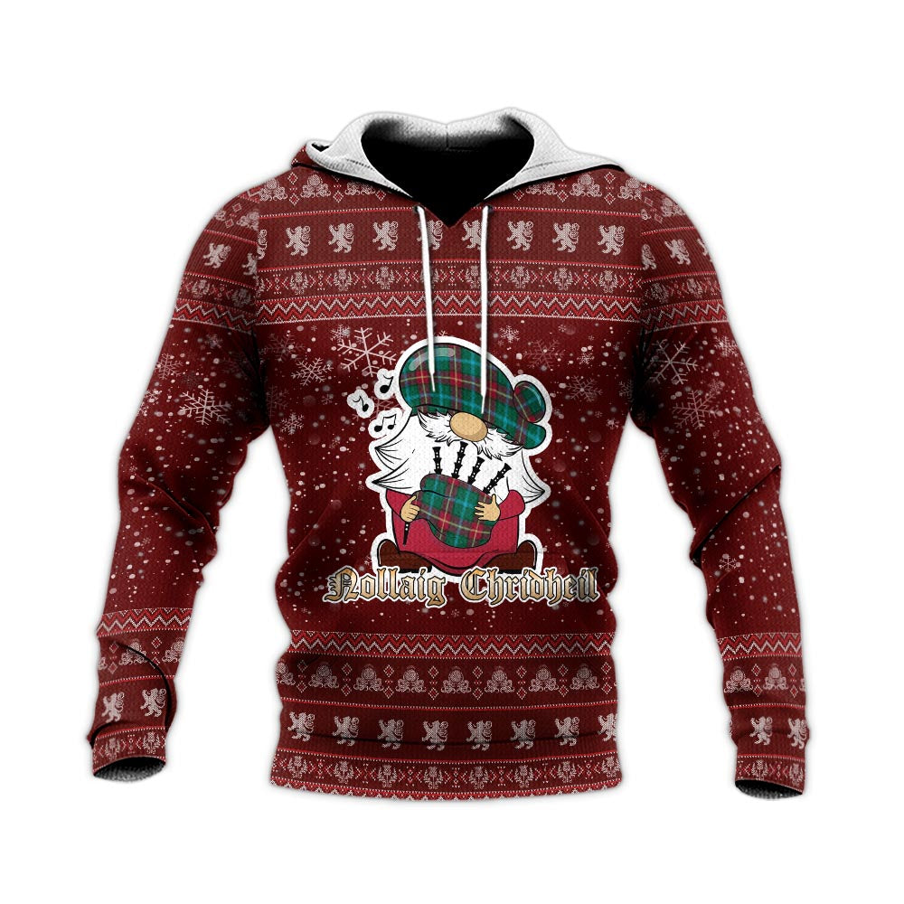 Manitoba Province Canada Clan Christmas Knitted Hoodie with Funny Gnome Playing Bagpipes - Tartanvibesclothing