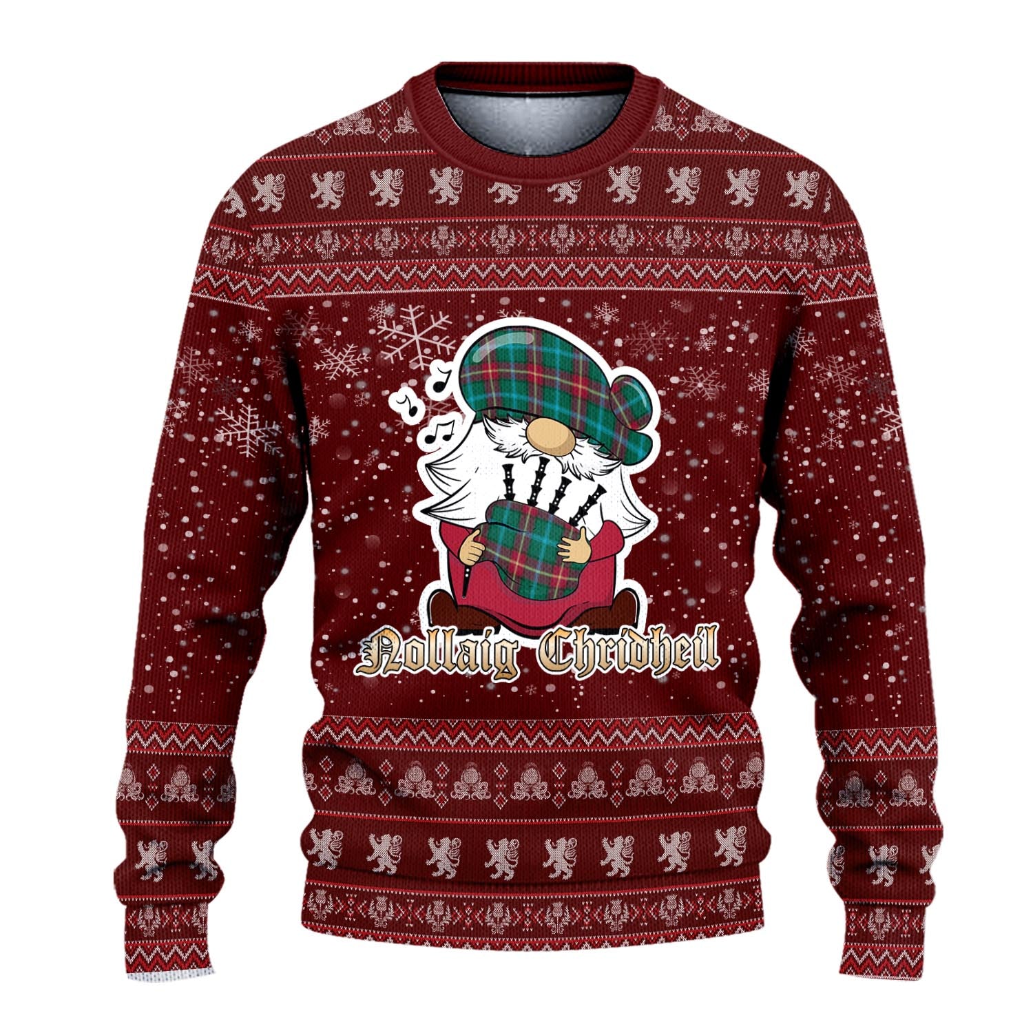 Manitoba Province Canada Clan Christmas Family Knitted Sweater with Funny Gnome Playing Bagpipes - Tartanvibesclothing