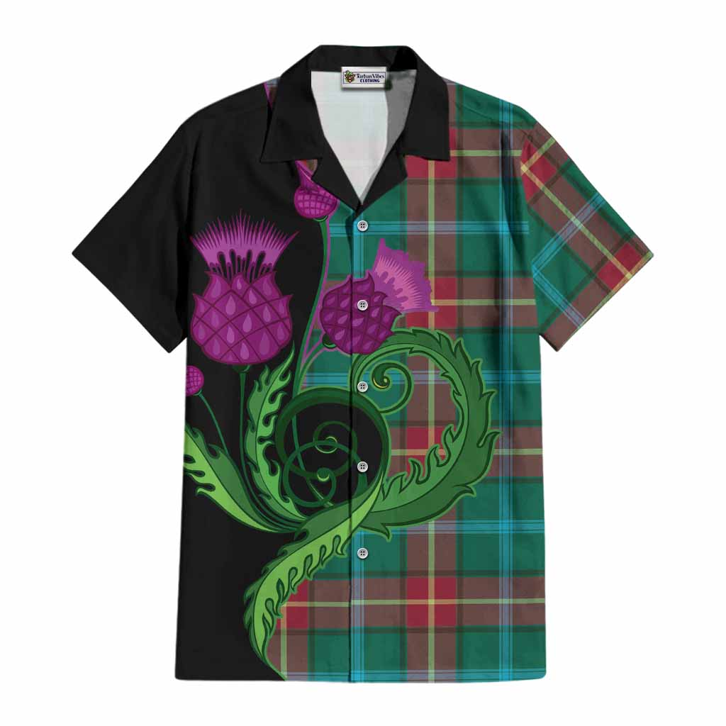 Manitoba Province Canada Tartan Cotton Hawaiian Shirt Traditional Scottish Thistle