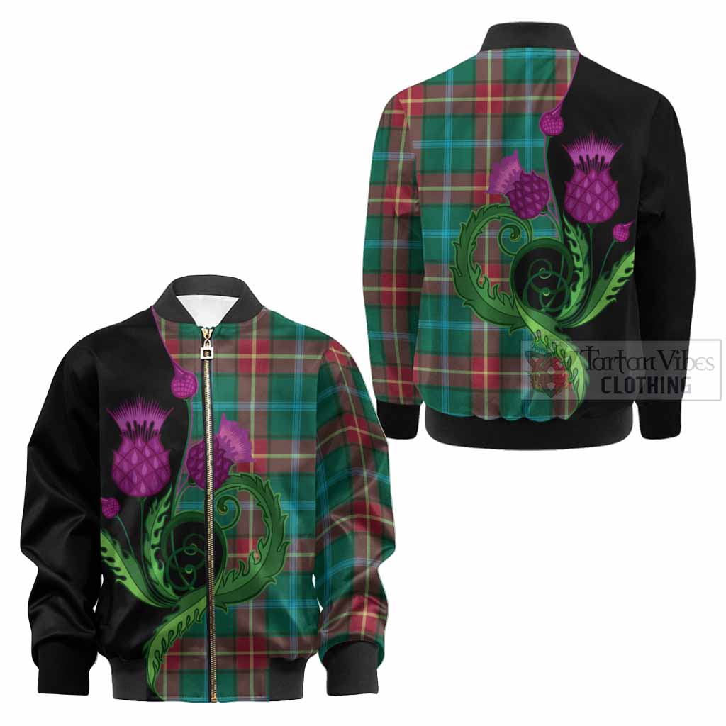 Manitoba Province Canada Tartan Kid Bomber Jacket Traditional Scottish Thistle