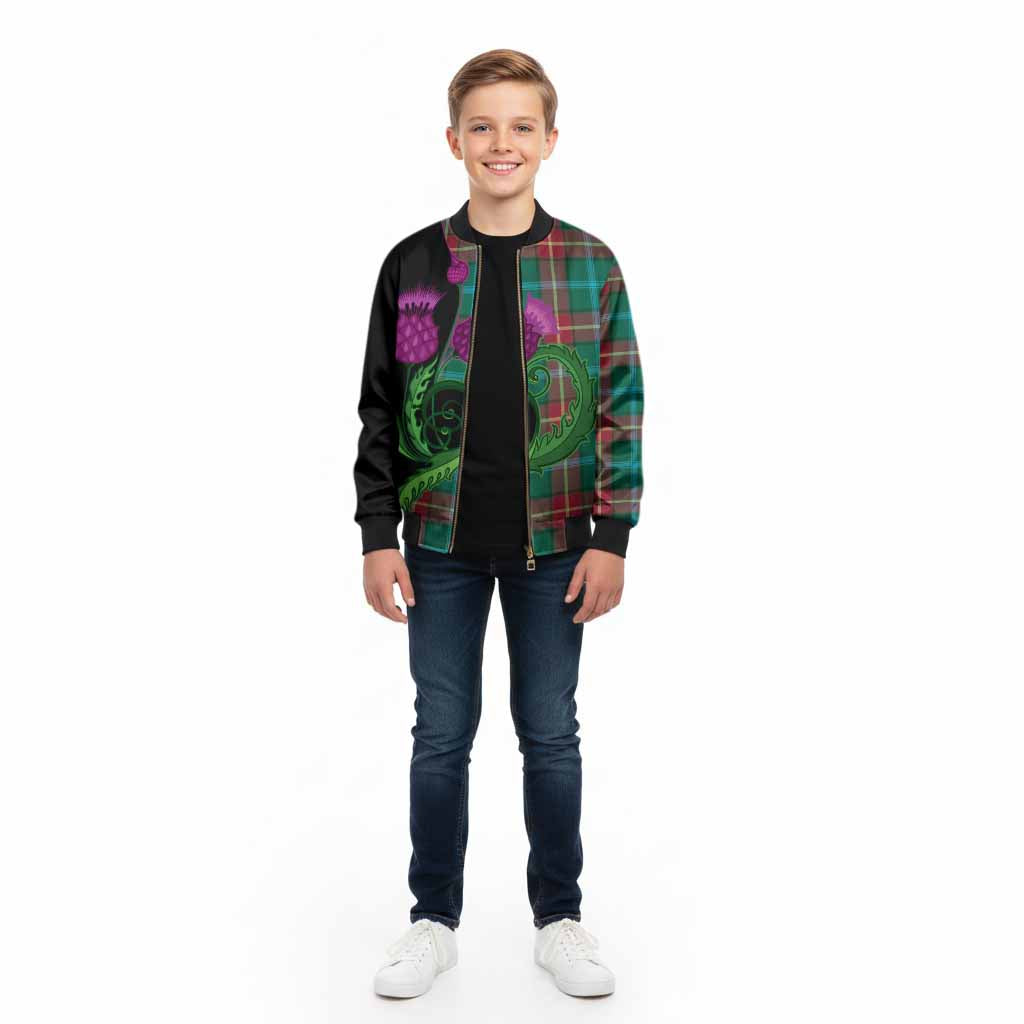 Manitoba Province Canada Tartan Kid Bomber Jacket Traditional Scottish Thistle