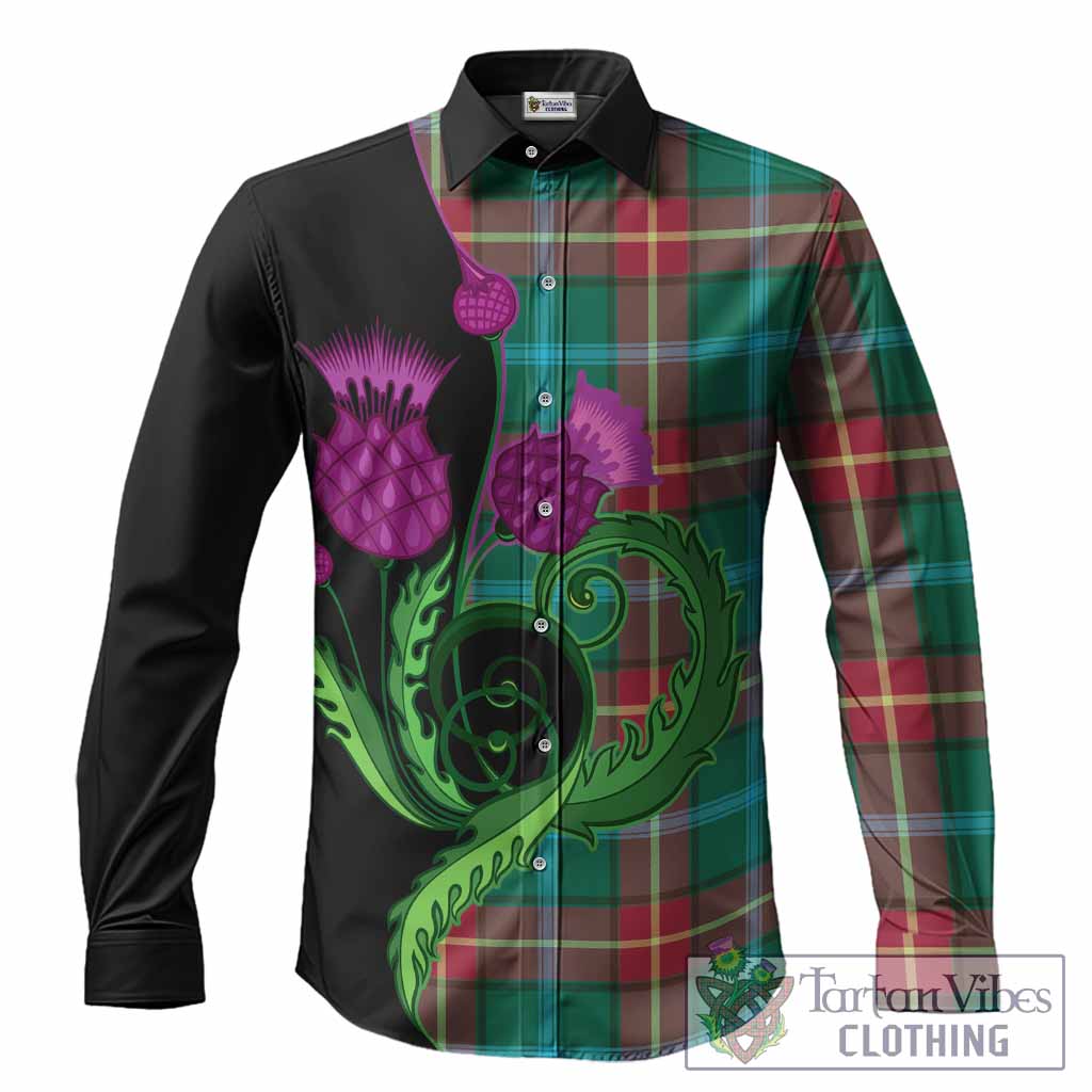 Manitoba Province Canada Tartan Long Sleeve Button Shirts Traditional Scottish Thistle