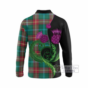 Manitoba Province Canada Tartan Long Sleeve Polo Shirt Traditional Scottish Thistle