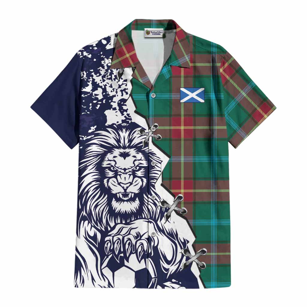 Manitoba Province Canada Tartan Scottish Cotton Hawaiian Shirt Angry Lion With Soccer Ball Style