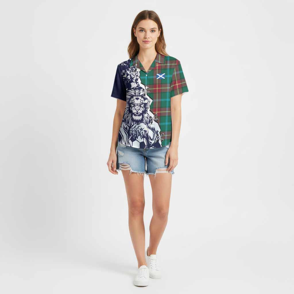 Manitoba Province Canada Tartan Scottish Cotton Hawaiian Shirt Angry Lion With Soccer Ball Style