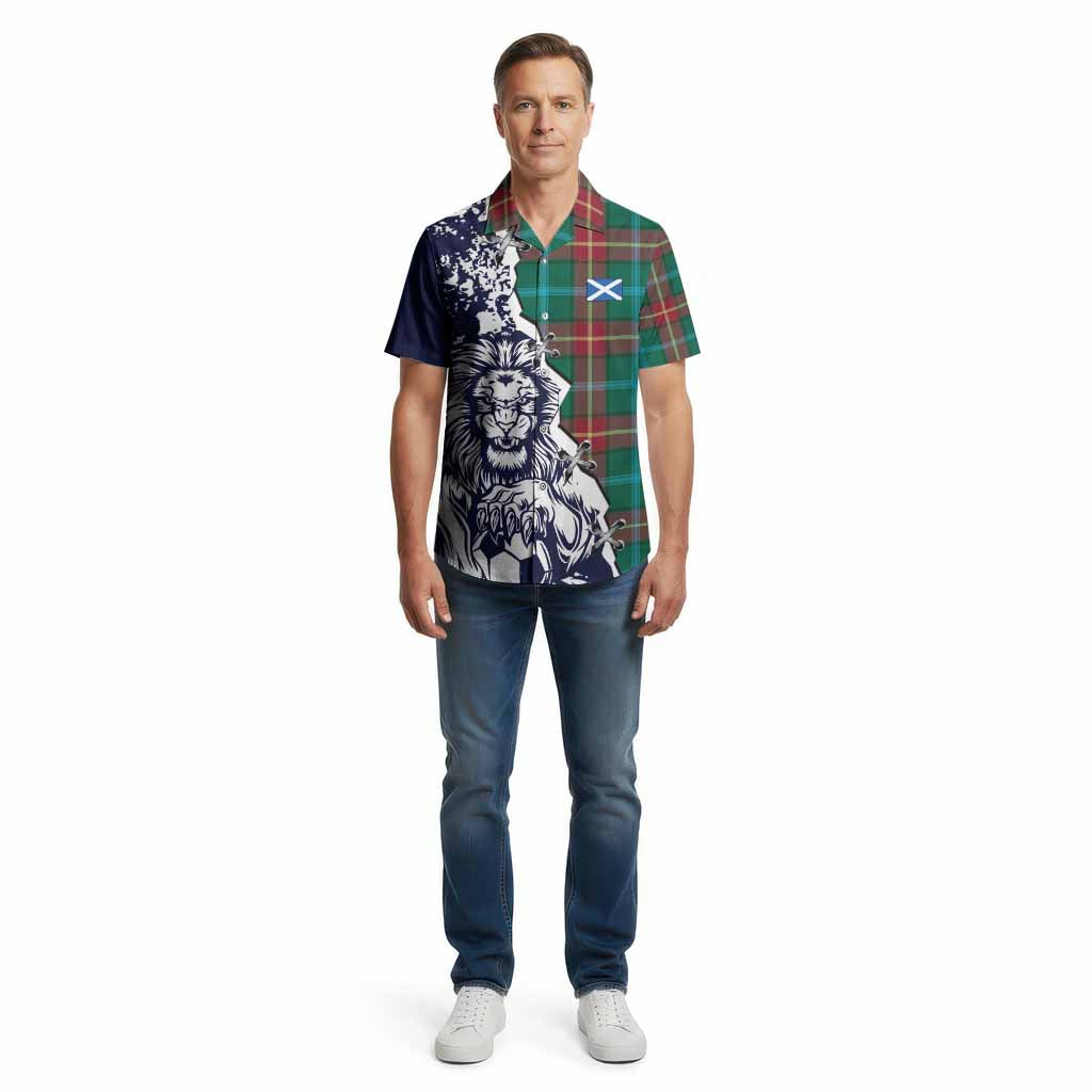 Manitoba Province Canada Tartan Scottish Cotton Hawaiian Shirt Angry Lion With Soccer Ball Style