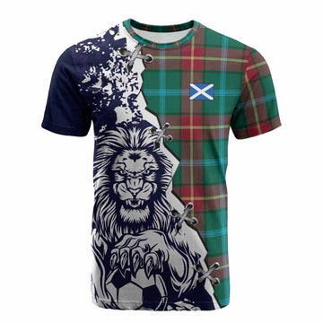 Manitoba Province Canada Tartan Scottish Cotton T-shirt Angry Lion With Soccer Ball Style