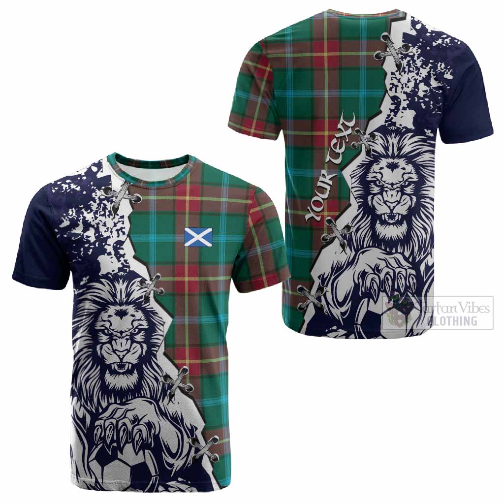 Manitoba Province Canada Tartan Scottish Cotton T-shirt Angry Lion With Soccer Ball Style