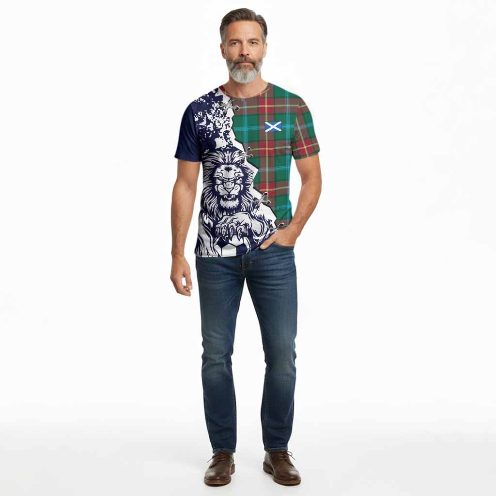 Manitoba Province Canada Tartan Scottish Cotton T-shirt Angry Lion With Soccer Ball Style