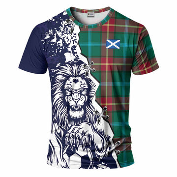 Manitoba Province Canada Tartan Scottish T-Shirt Angry Lion With Soccer Ball Style
