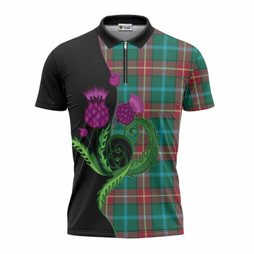 Manitoba Province Canada Tartan Zipper Polo Shirt Traditional Scottish Thistle