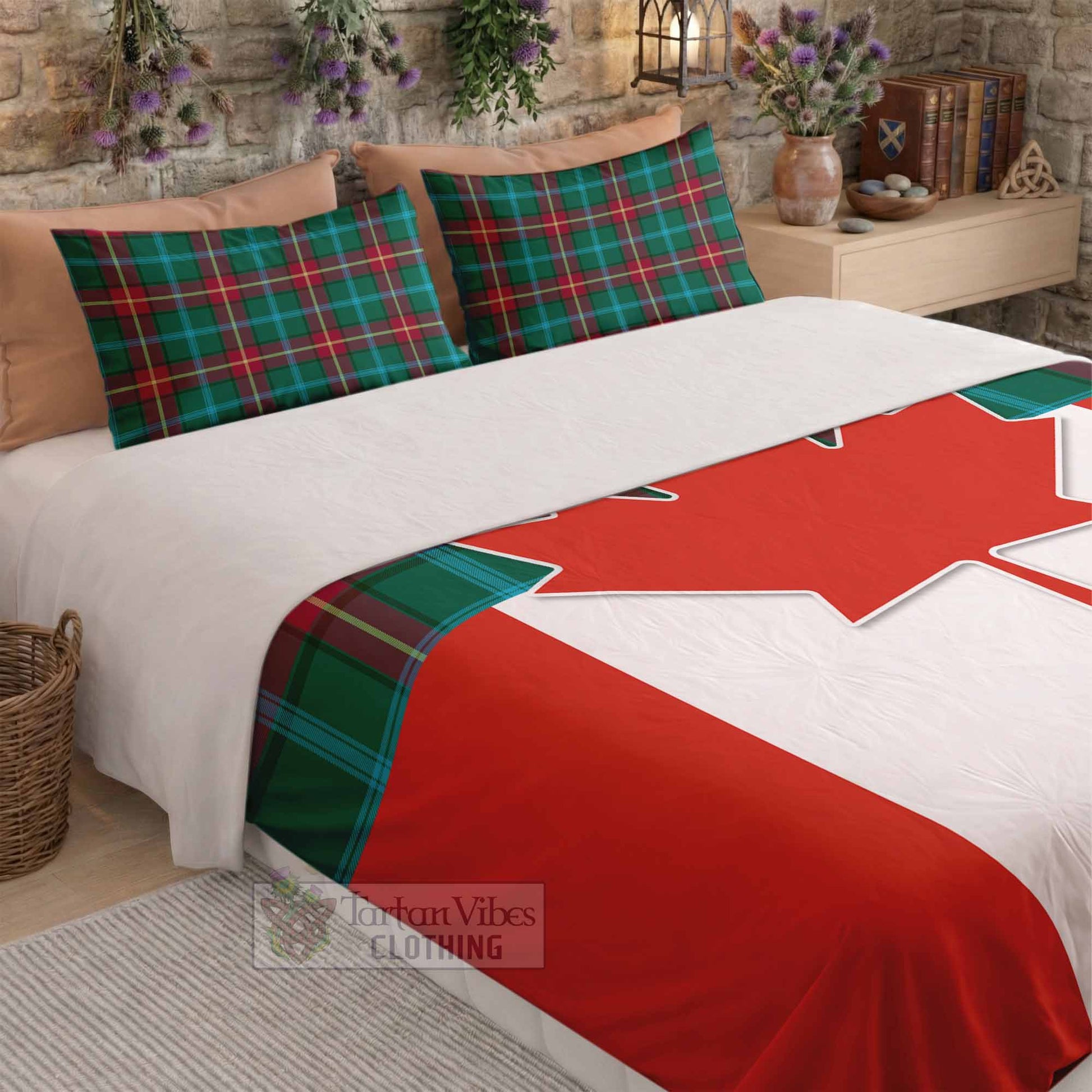 Manitoba Tartan Bedding Set Canada Maple Leaf Half Style - Tartan Vibes Clothing