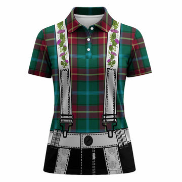 Manitoba Tartan Lederhosen Costume Women Polo Shirt Scotland Thistle Floral