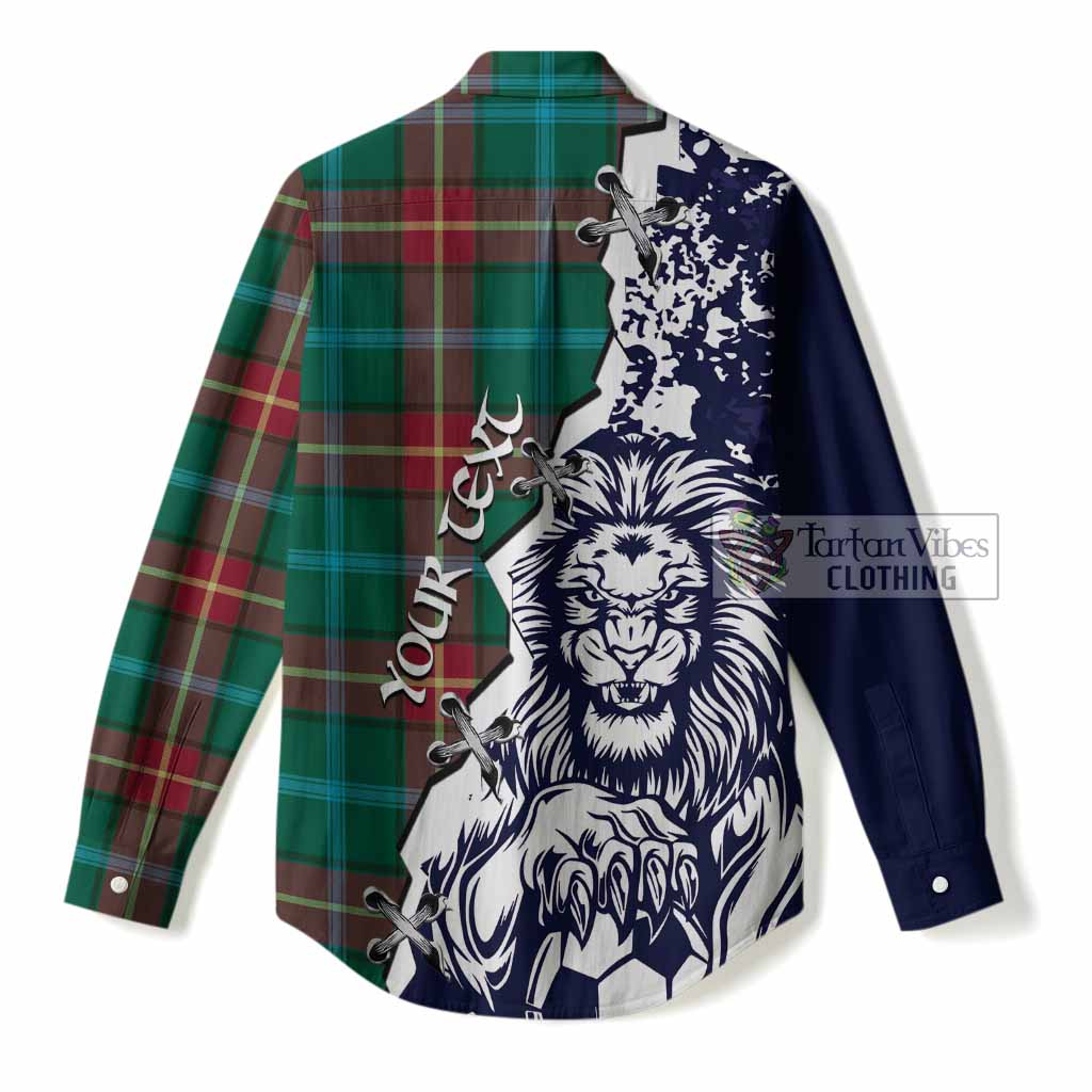 Manitoba Tartan Scottish Women Casual Shirt Angry Lion With Soccer Ball Style