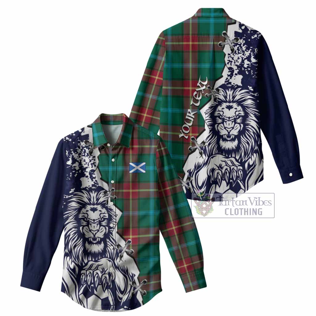 Manitoba Tartan Scottish Women Casual Shirt Angry Lion With Soccer Ball Style