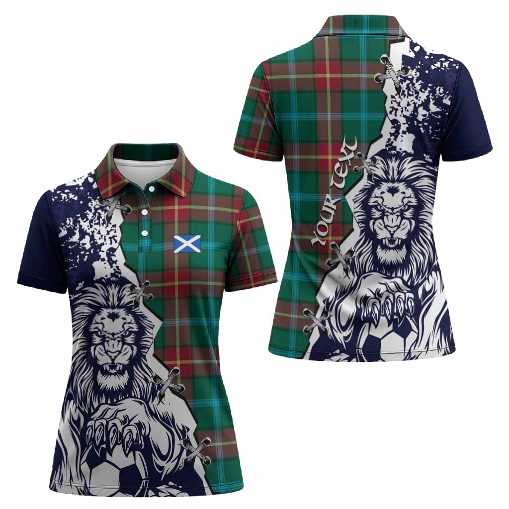 Manitoba Tartan Scottish Women Polo Shirt Angry Lion With Soccer Ball Style