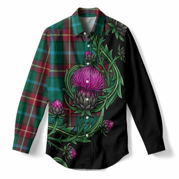Manitoba Tartan Women Casual Shirt Resilient Scottish Thistle