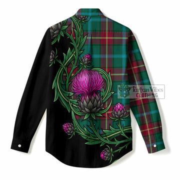 Manitoba Tartan Women Casual Shirt Resilient Scottish Thistle