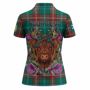 Manitoba Tartan Women Polo Shirt Scottish Thistle Heilan Coo