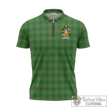 Mann Ireland Clan Tartan Zipper Polo Shirt with Coat of Arms