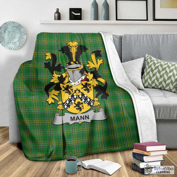 Tartan Vibes Clothing Mann Irish Clan Tartan Blanket with Coat of Arms