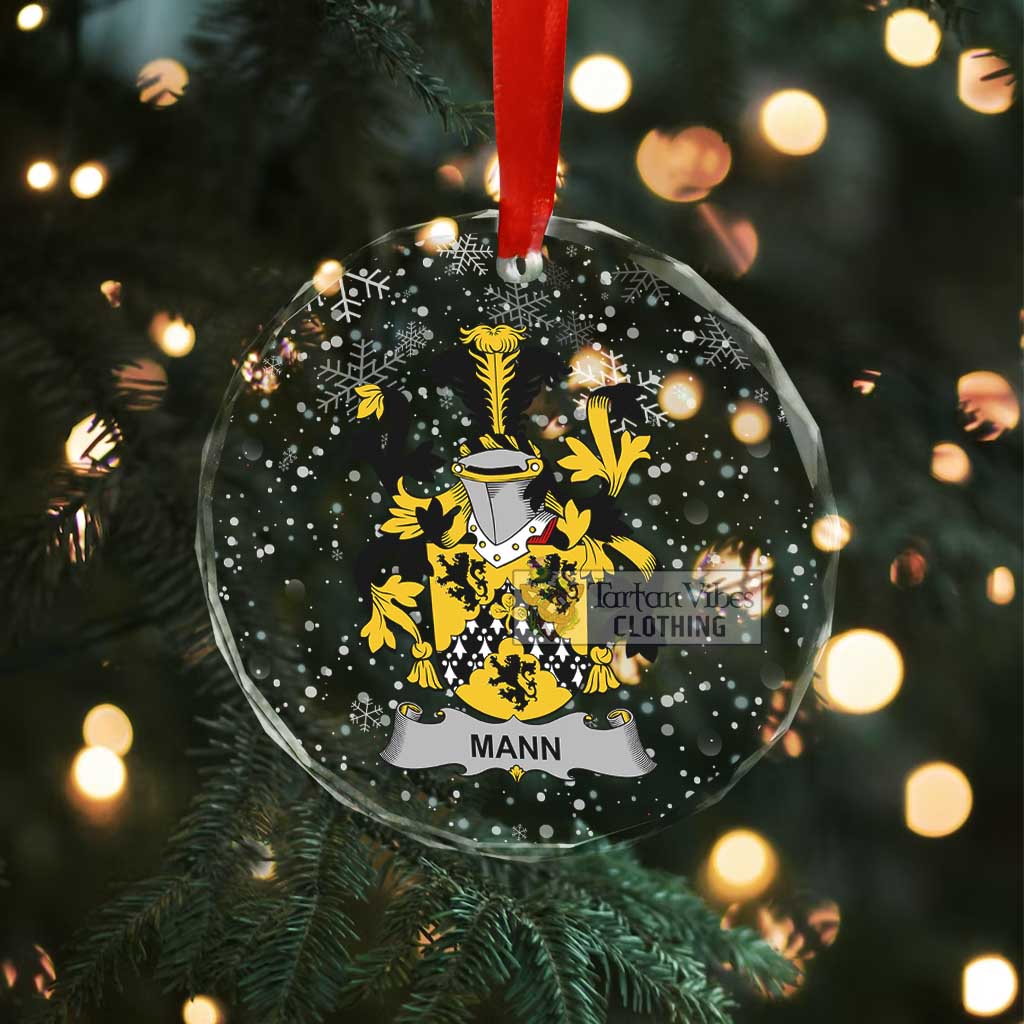 Tartan Vibes Clothing Mann Irish Clan Christmas Glass Ornament with Coat of Arms