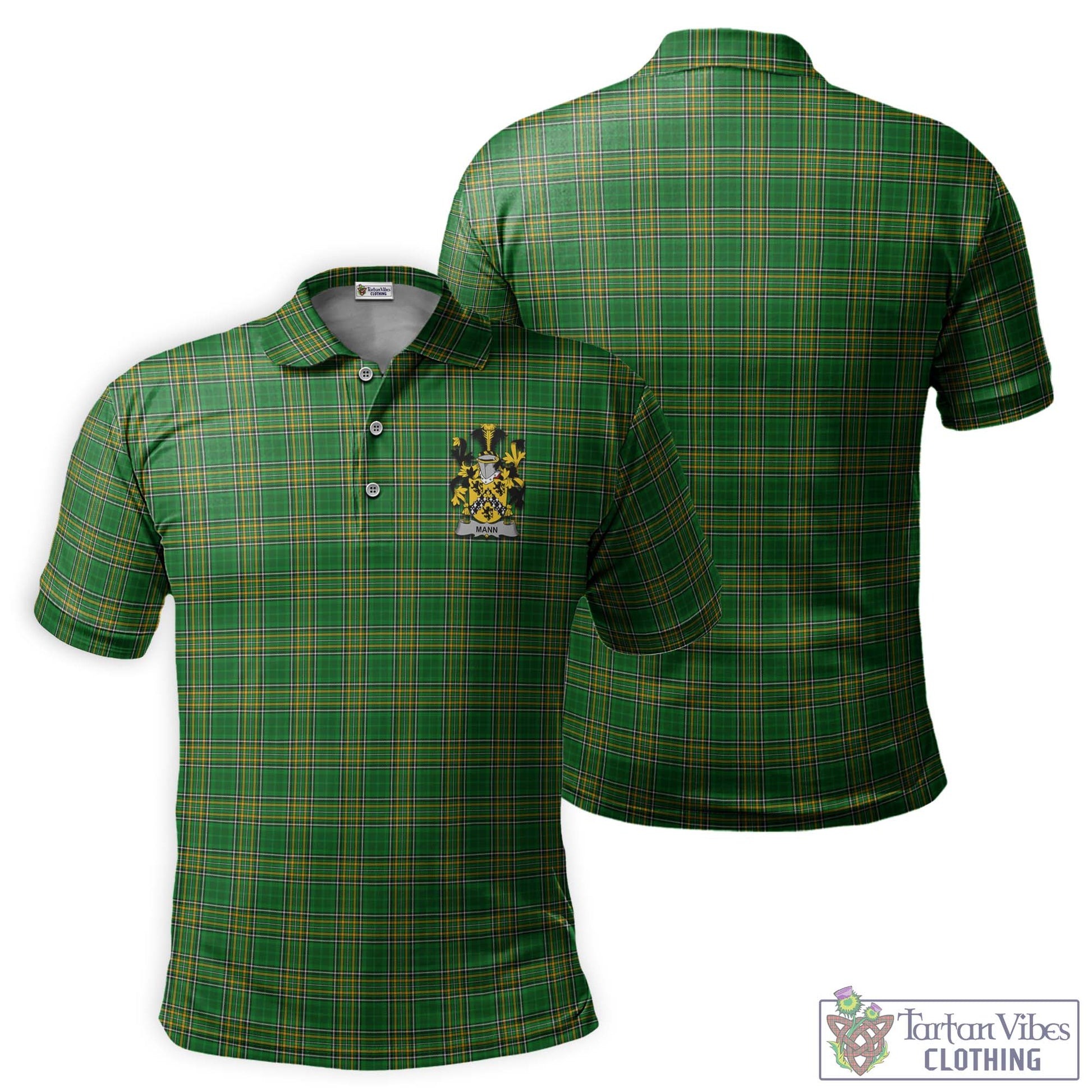 Tartan Vibes Clothing Mann Ireland Clan Tartan Polo Shirt with Coat of Arms