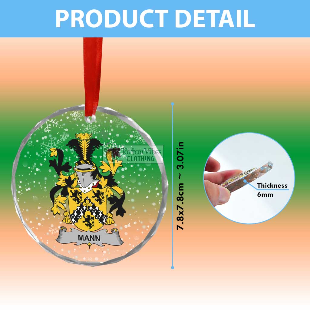 Tartan Vibes Clothing Mann Irish Clan Christmas Glass Ornament with Coat of Arms