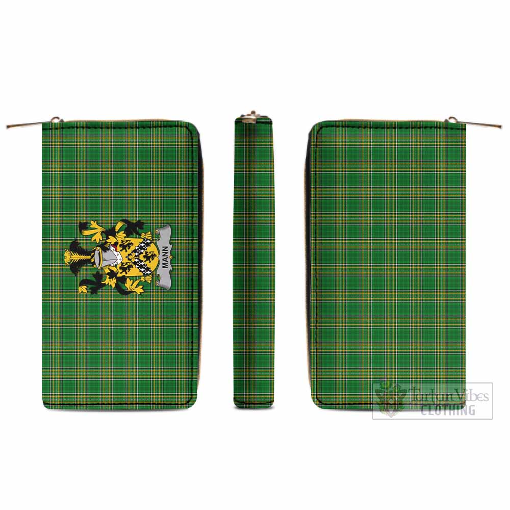 Tartan Vibes Clothing Mann Irish Clan Tartan Women's Leather Wallet with Coat of Arms