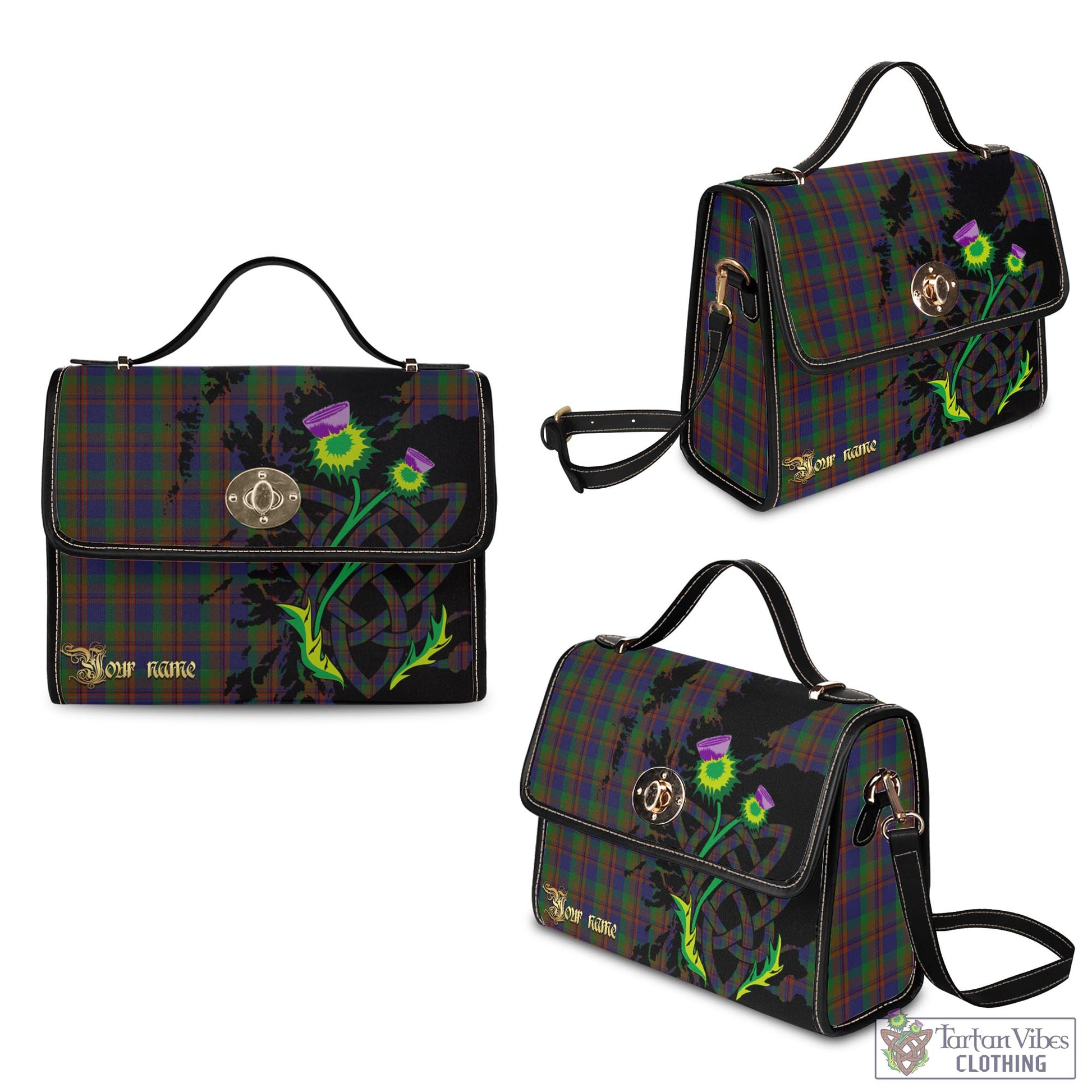 Tartan Vibes Clothing Mann Tartan Waterproof Canvas Bag with Scotland Map and Thistle Celtic Accents