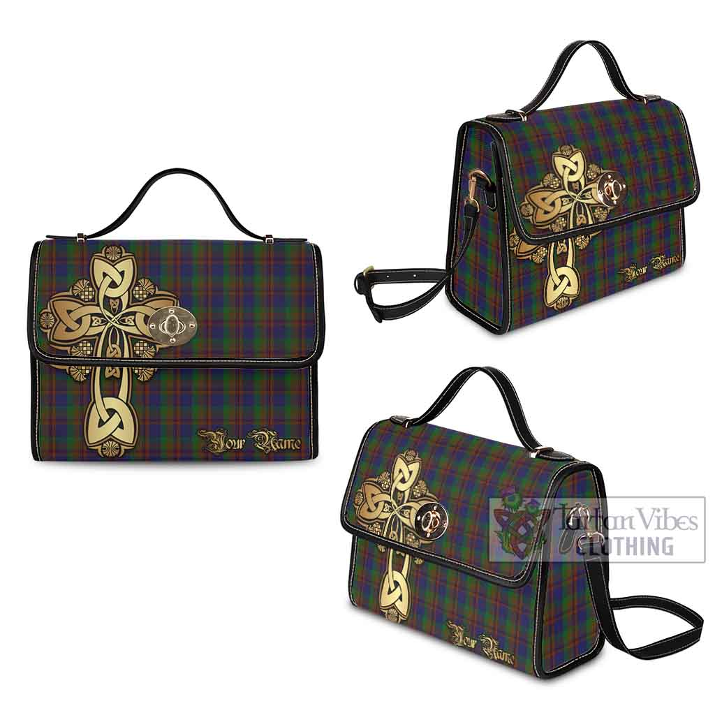 Tartan Vibes Clothing Mann Tartan Waterproof Canvas Bag Golden Thistle Celtic Cross Style