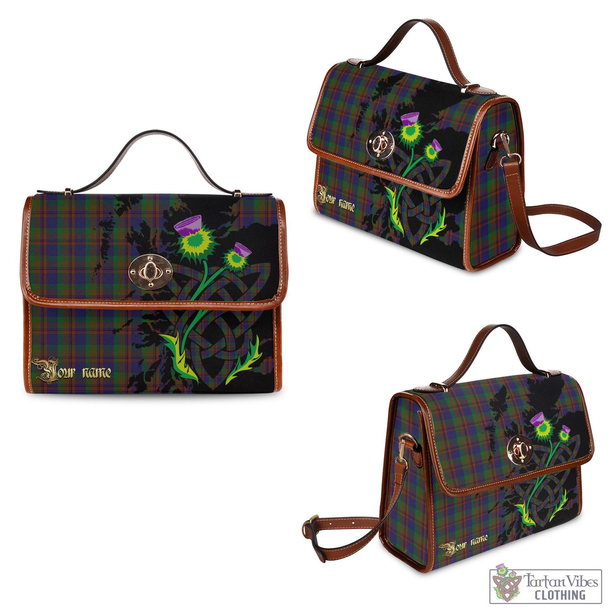 Tartan Vibes Clothing Mann Tartan Waterproof Canvas Bag with Scotland Map and Thistle Celtic Accents