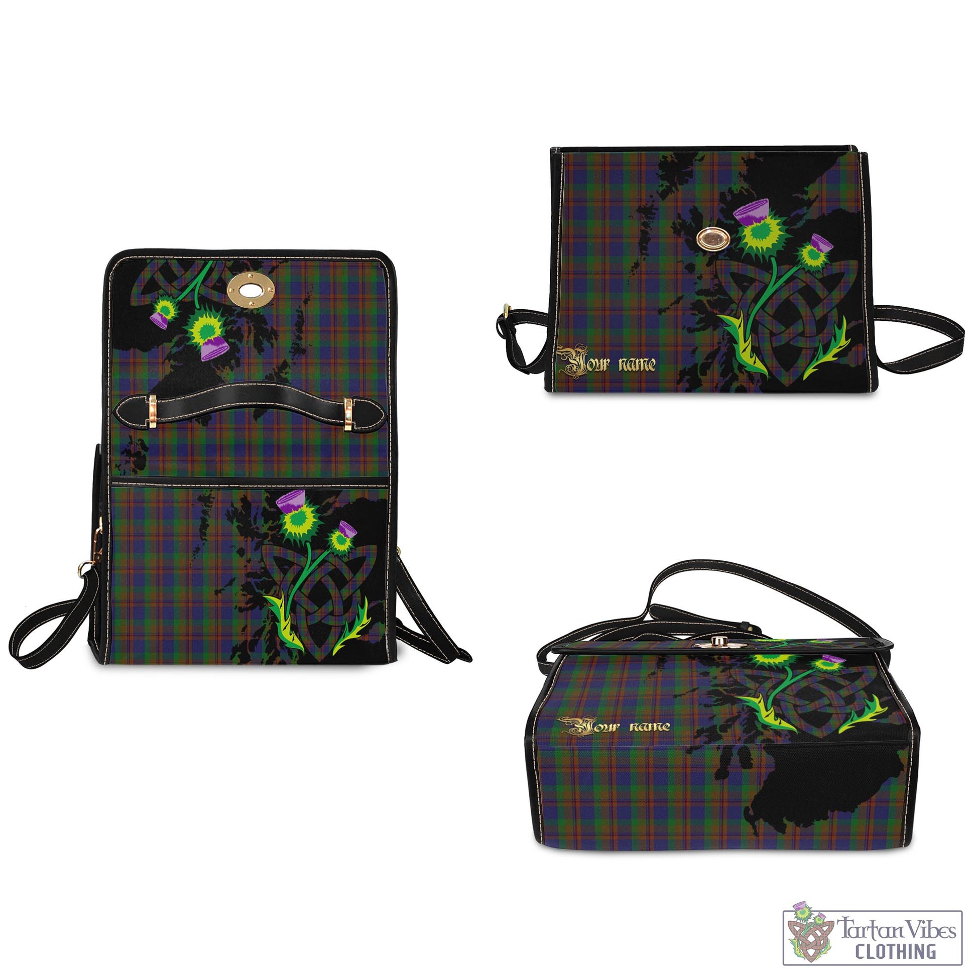Tartan Vibes Clothing Mann Tartan Waterproof Canvas Bag with Scotland Map and Thistle Celtic Accents