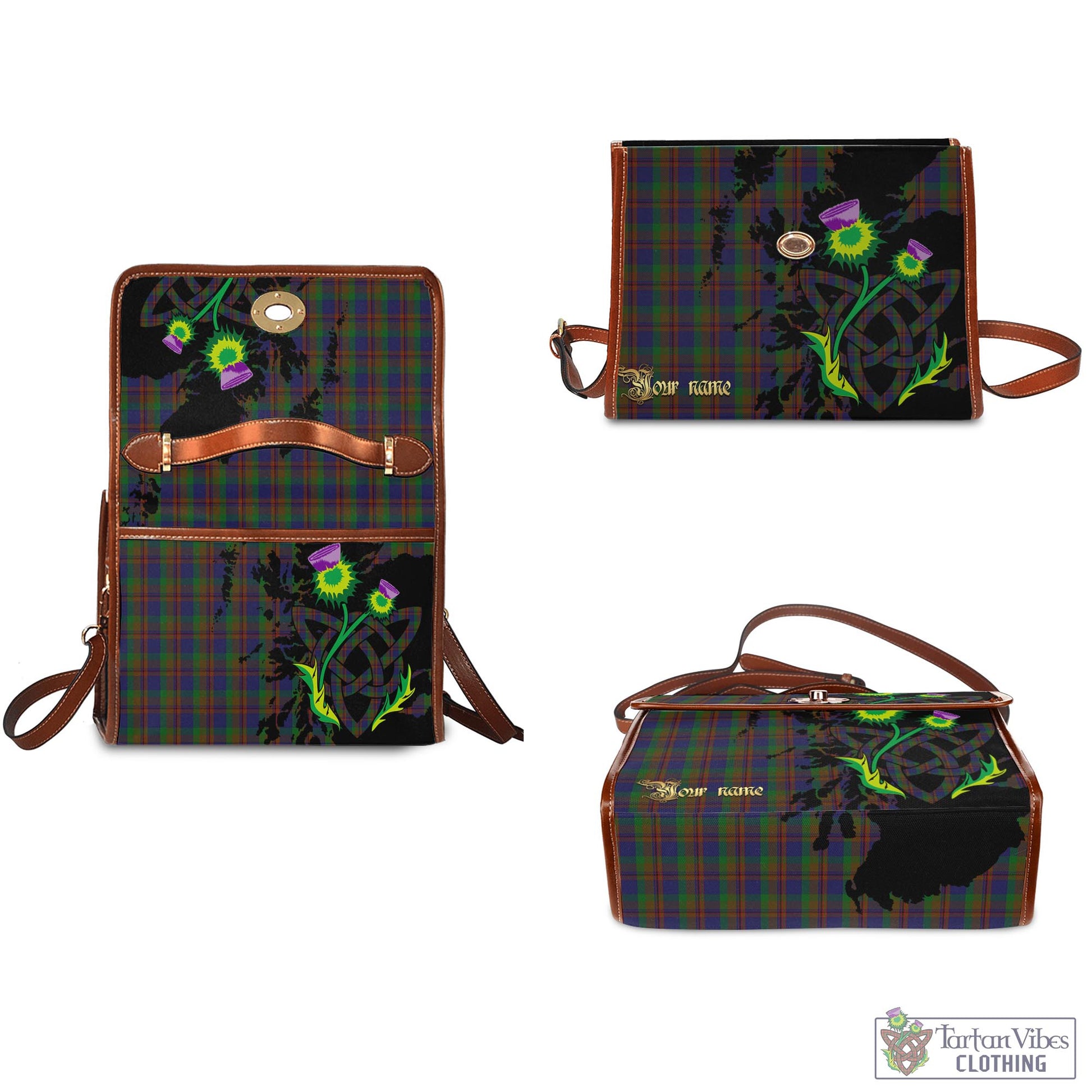 Tartan Vibes Clothing Mann Tartan Waterproof Canvas Bag with Scotland Map and Thistle Celtic Accents