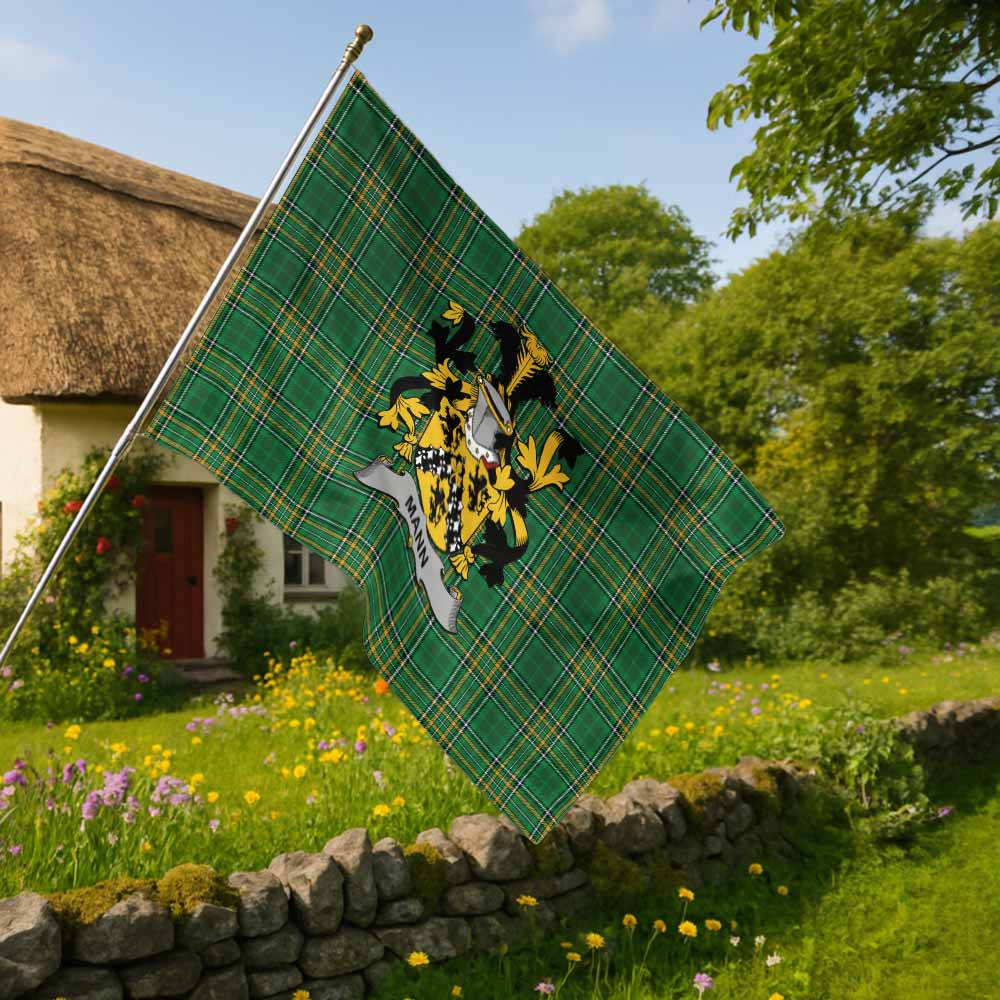 Tartan Vibes Clothing Mann Irish Clan Tartan House Flag with Coat of Arms
