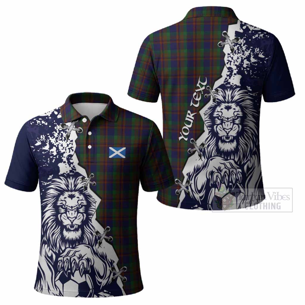 Mann Tartan Scottish Polo Shirt Angry Lion With Soccer Ball Style