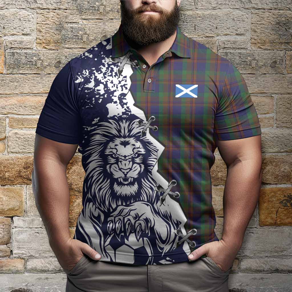 Mann Tartan Scottish Polo Shirt Angry Lion With Soccer Ball Style