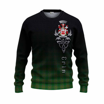 Tartan Vibes Clothing Mannion Irish Clan Knitted Sweater with Coat of Arms Erin Go Bragh Celtic Inspired
