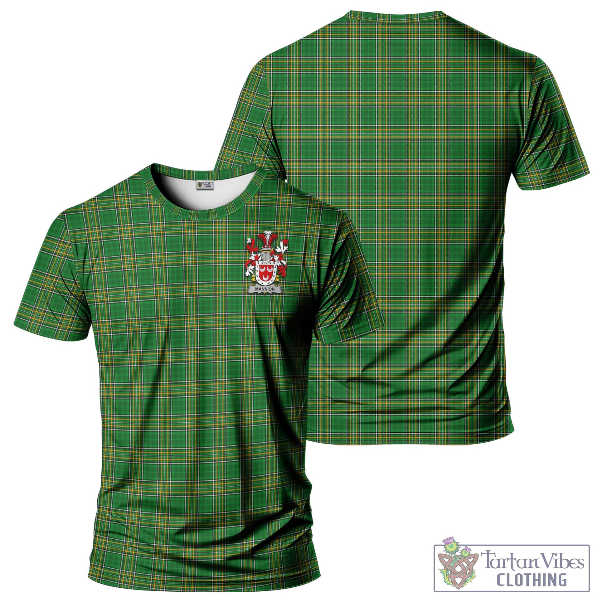 Tartan Vibes Clothing Mannion Ireland Clan Tartan T-Shirt with Family Seal