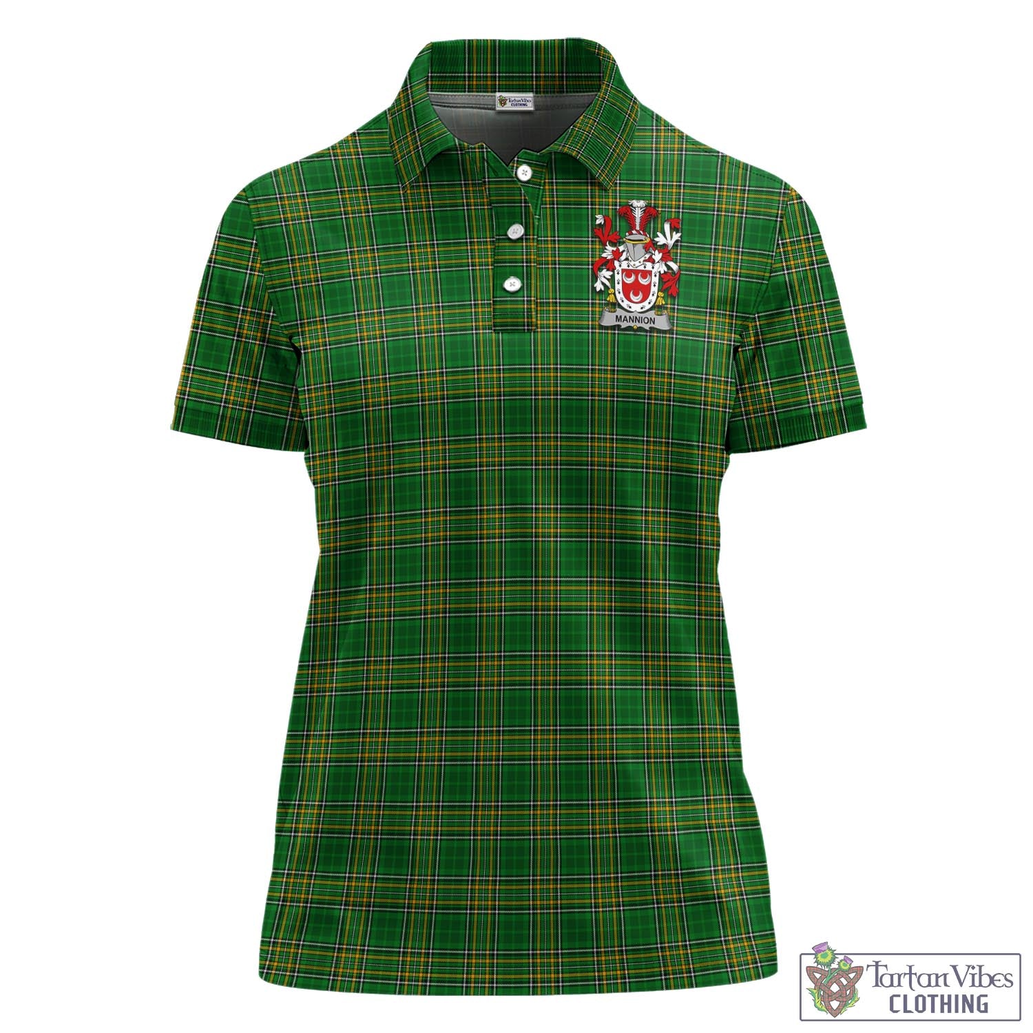 Tartan Vibes Clothing Mannion Ireland Clan Tartan Women's Polo Shirt with Coat of Arms