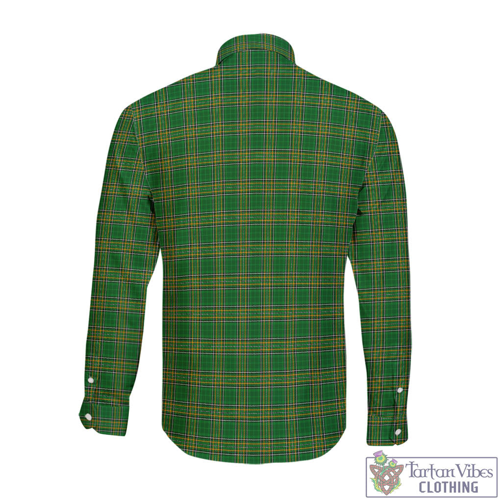 Tartan Vibes Clothing Mannion Ireland Clan Tartan Long Sleeve Button Up with Coat of Arms