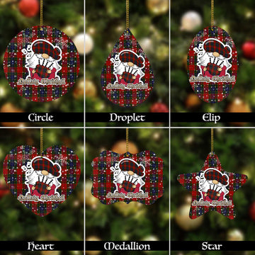 Manson Tartan Christmas Ornaments with Scottish Gnome Playing Bagpipes